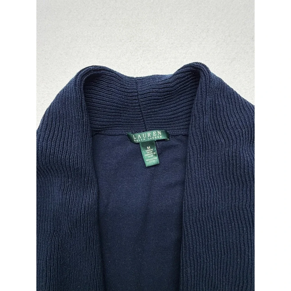 Ralph Lauren Navy Blue 100% Cotton Open Front Shawl Cardigan Sweater M